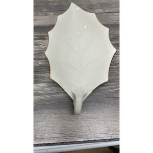 Lenox Special Leaf Handle Dish 9.5" Cream Porcelain 24K Gold Trim USA‎ Vtg Tray